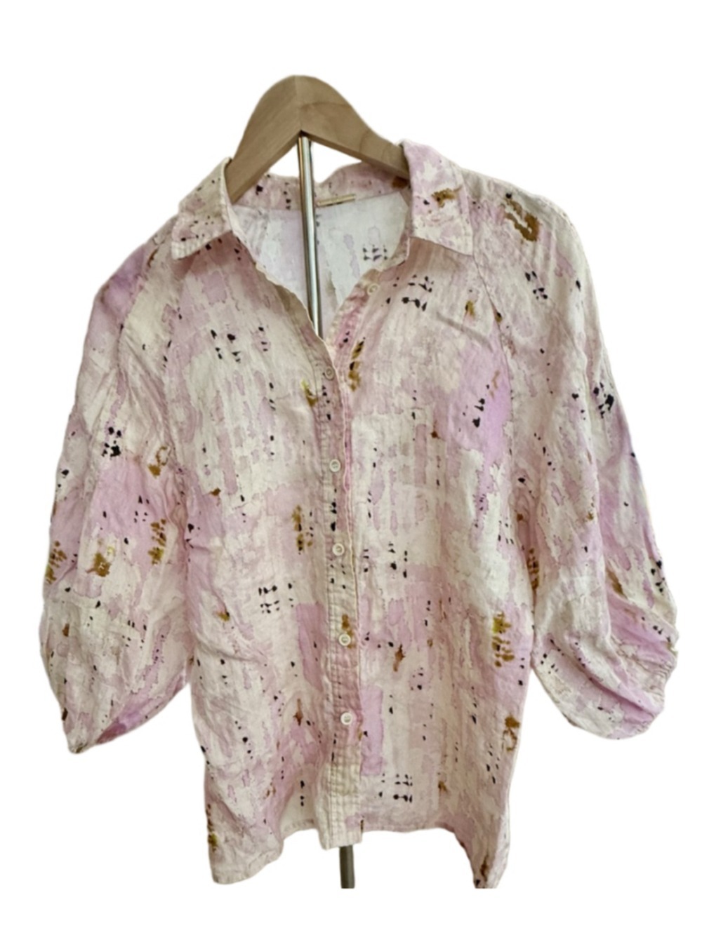 Alexis Linen Pink White Abstract Print Button Down Shirt M, abstract print